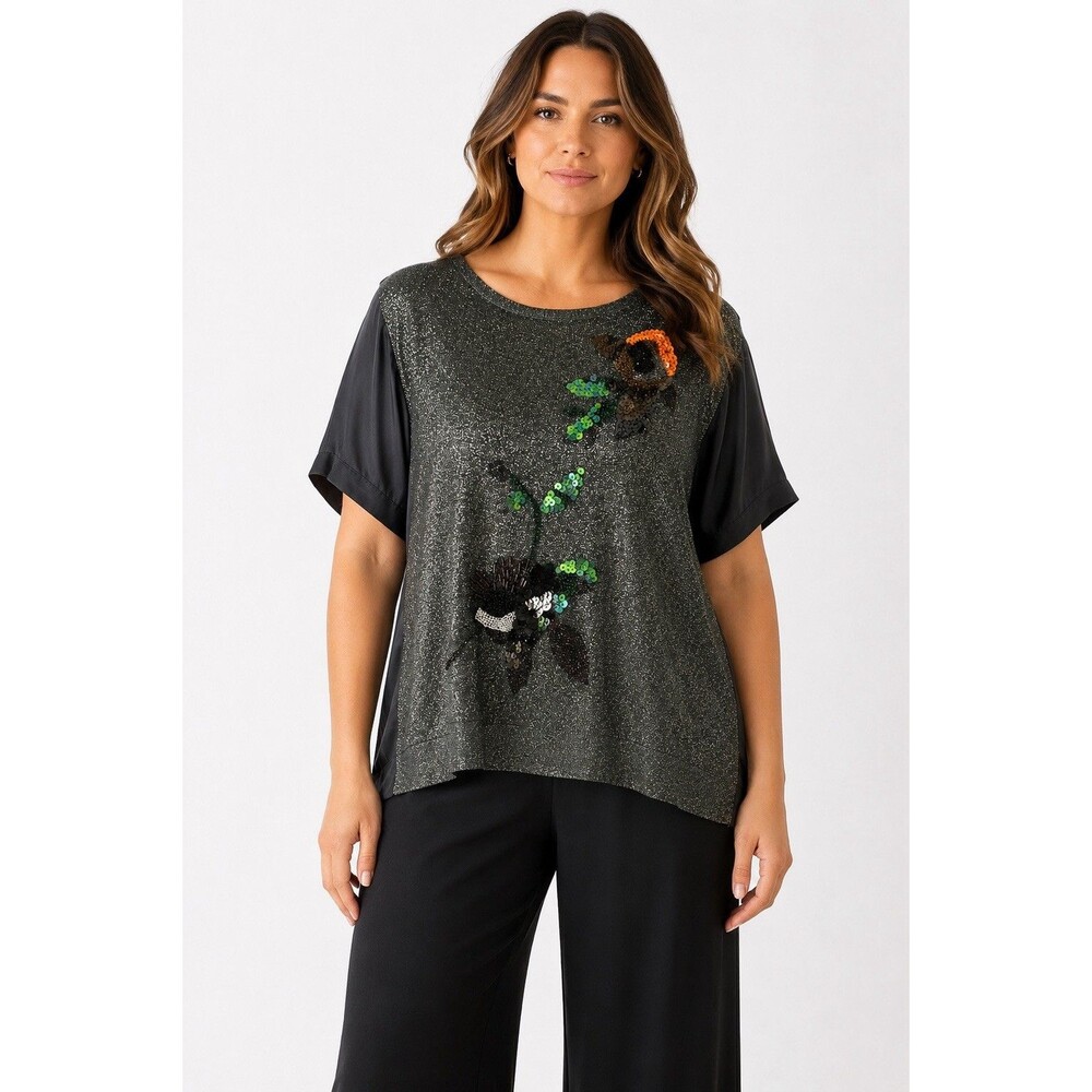 hoss intropia Silk Blend Sparkle Sequined Top Size Large Work Career Wear